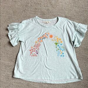 Tucker + Tate Light Blue Ruffle Sleeve Tee with Rainbow Design